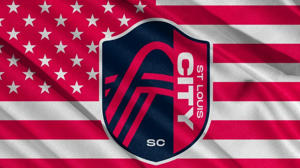 St. Louis City SC logo on a fabric
