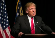Trump administration’s golf course argument draws unforgettable courtroom response Donald Trump at a podium.