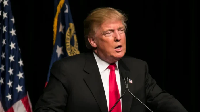 Donald Trump at a podium.