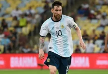 Messi in action during a football game