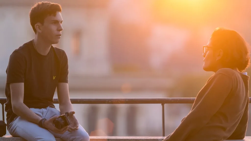 roma italy october 21 2017 two young guys talking on