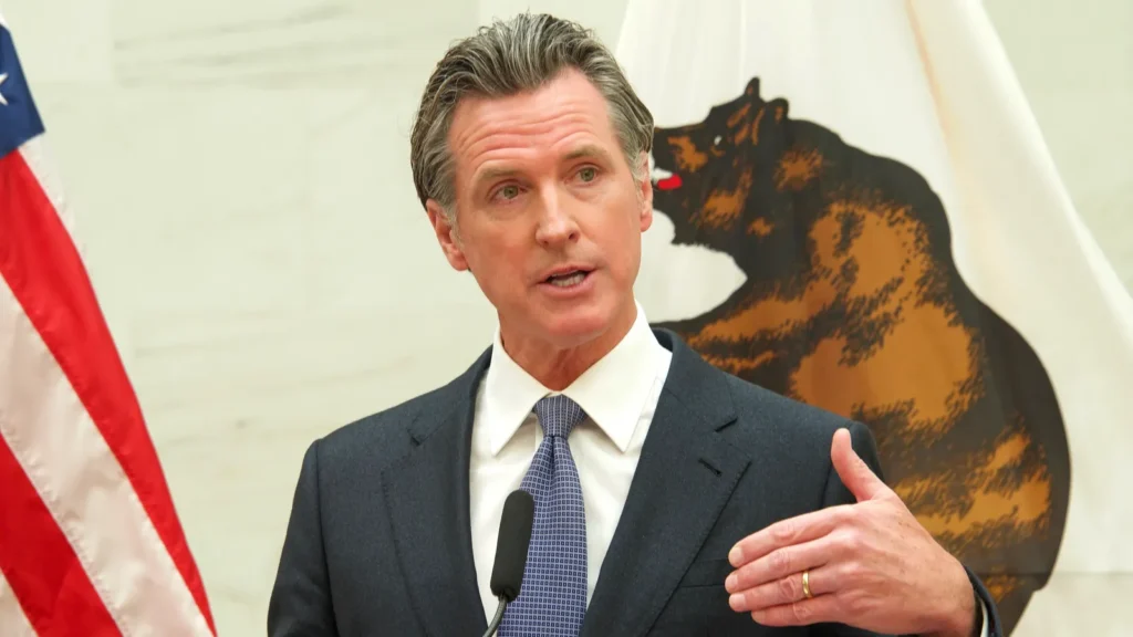 Governor Gavin Newsom at the press conference.