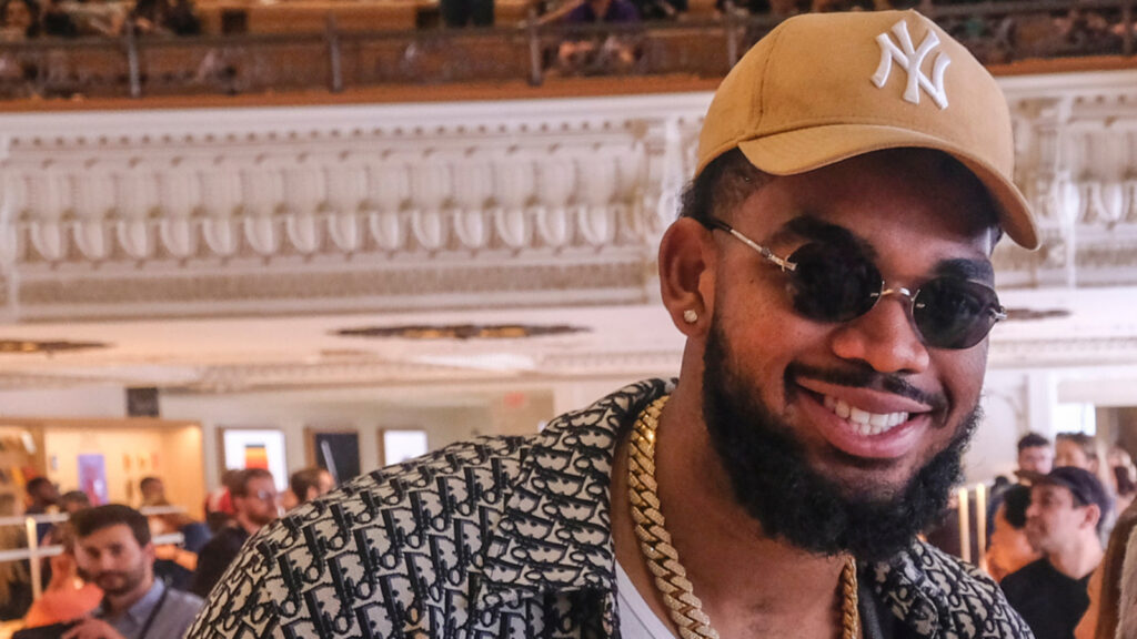 Karl-Anthony Towns in the grand opening for the new Apple Tower Theatre