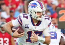 Josh Allen during an NFL game at Raymond James Stadium