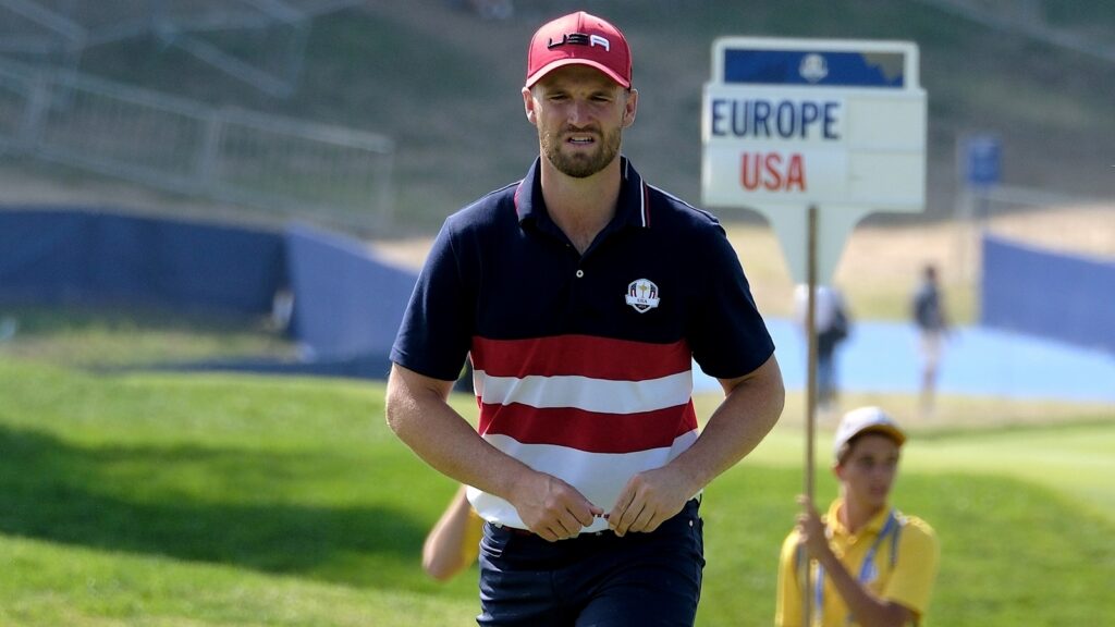 Wyndham Clark on the 1st green during the Sunday singles of the Ryder Cup 2023