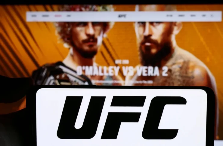 Close-up of UFC logo on cellphone