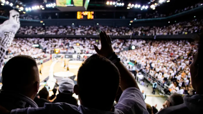 Crowd cheering during a basketball game