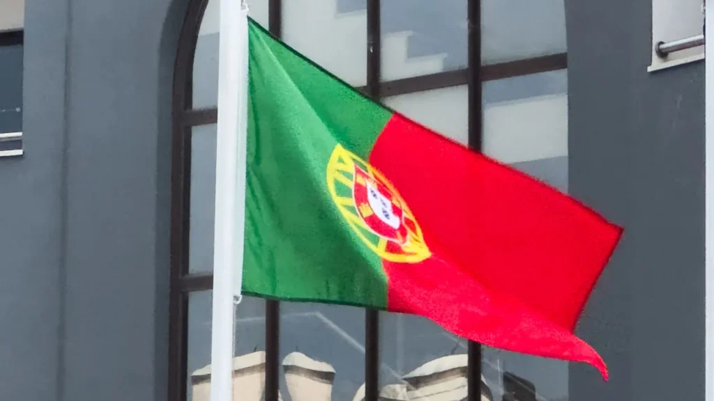 The national flag of Portugal waving
