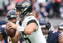 NFL’s Super Bowl 61 graphic has Cowboys and Jaguars fans talking trevor lawrence of the jacksonville jaguars is sacked by chris