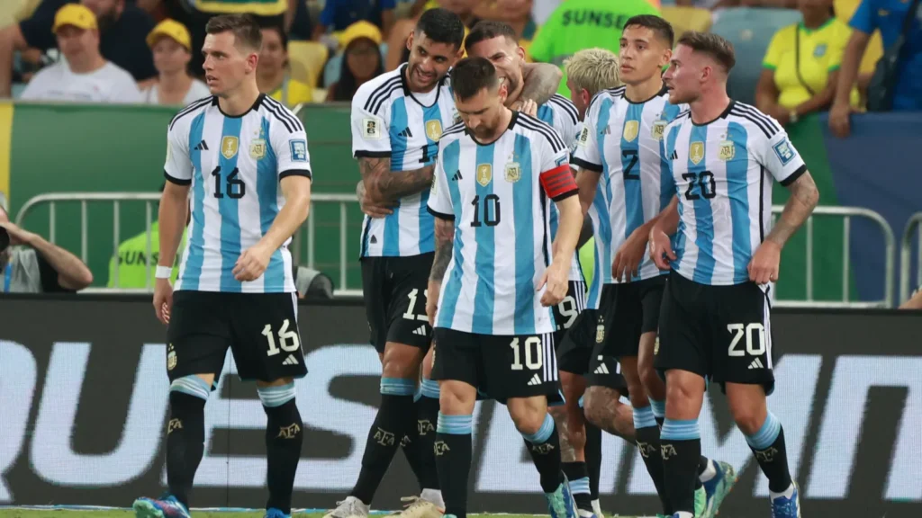 Argentina national football team in a football game.