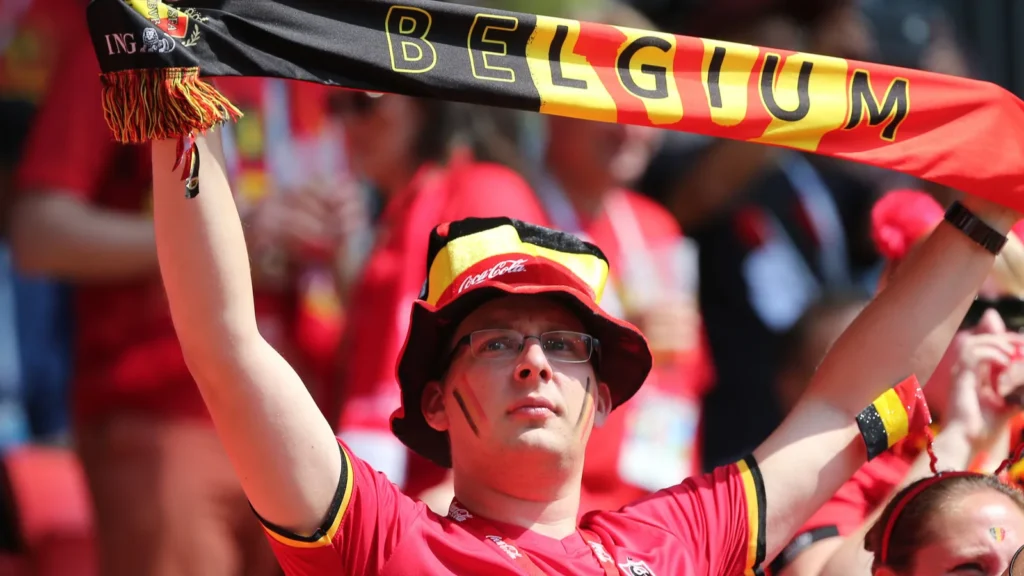 fans on the stands cheering team Belgium