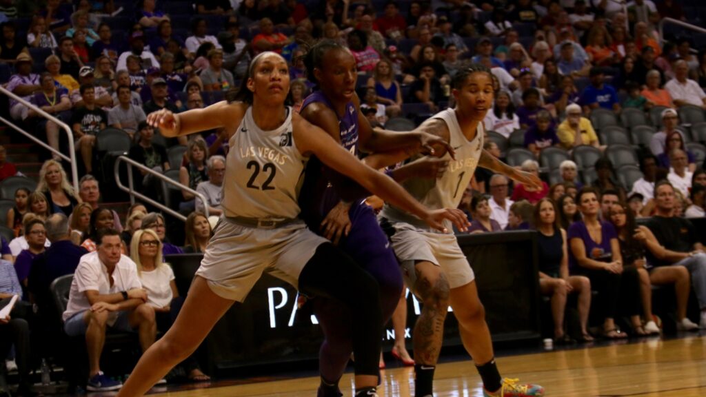 A'ja Wilson, center for the Las Vegas Aces at Talking Stick Resort Arena in Phoenix, Arizona,