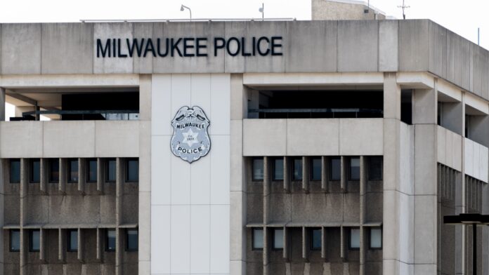 A close-up shot of the Milwaukee Police Department building located in downtown Milwaukee.