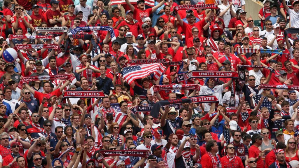 Stadler American Financial Field in Philadelphia and American flag football fans crowd.