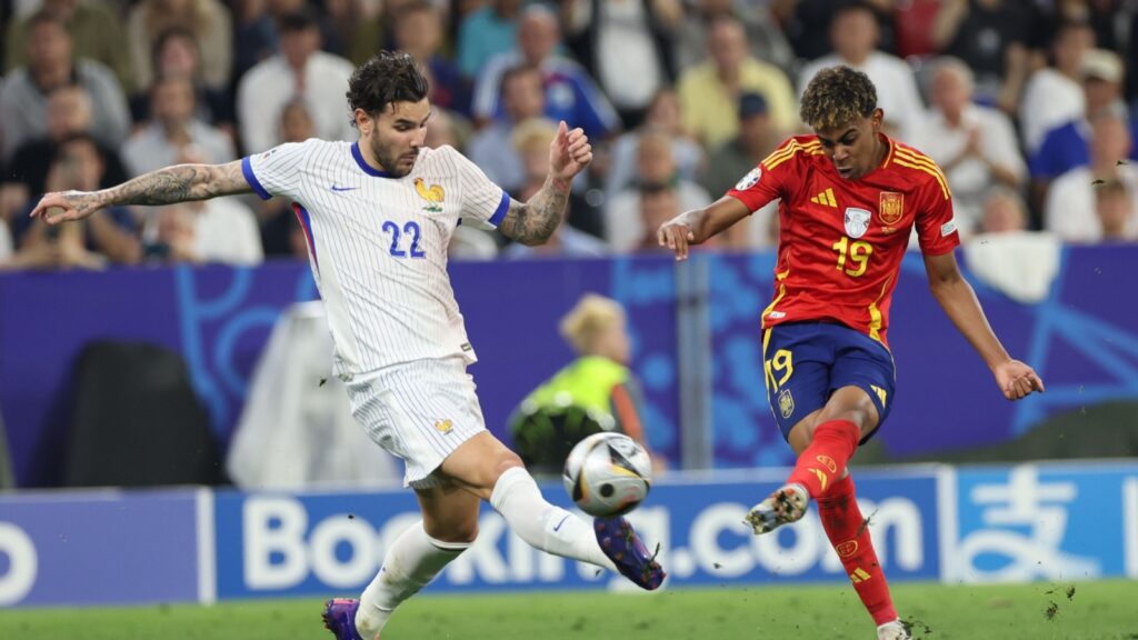 Football match between Spain and France at Munich Football Allianz Arena in Munich.