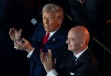 President Donald Trump and FIFA President Gianni Infantino attend the 2026 FIFA World Cup draw at the John F. Kennedy Center for the Performing Arts in Washington, DC