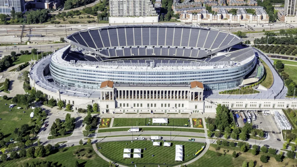 Aerial view of Chicago Soldiers Field Stadium.