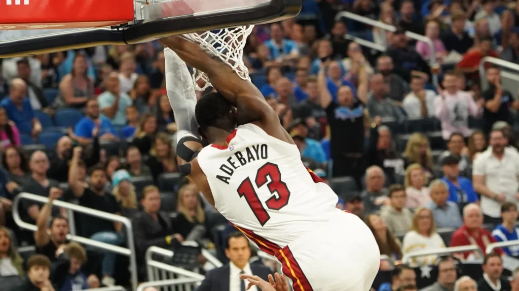 Miami Heat's center forward Bam Adebayo dunks