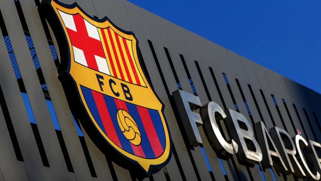 FC Barcelona crest displayed on the exterior of a building