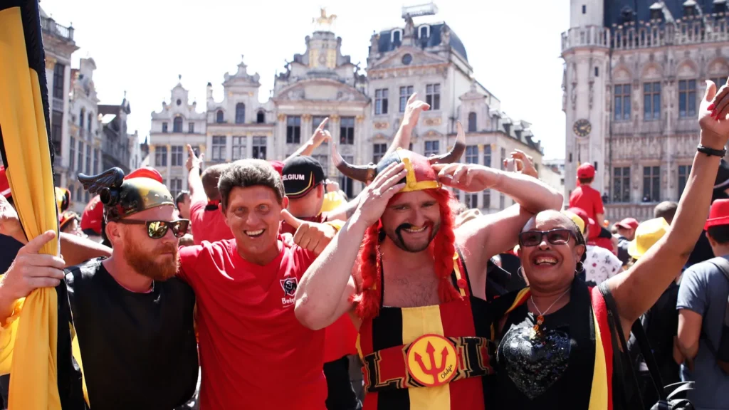 Belgian soccer team fans celebrate Belgium's victory