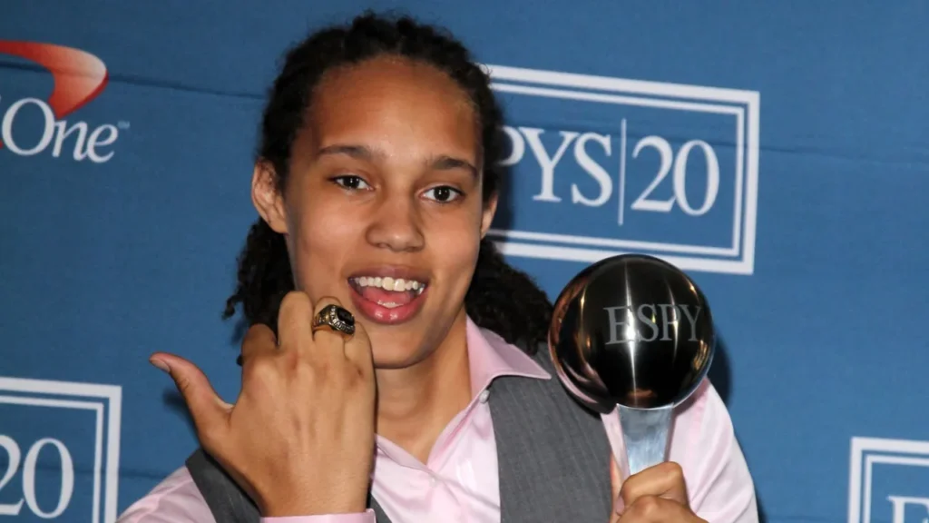 Brittney Griner holding her ESPY award.