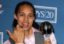 Brittney Griner holding her ESPY award.