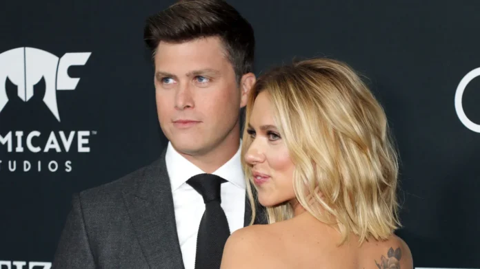 colin jost and scarlett johansson at the world premiere of Colin Jost and Scarlett Johansson at an event