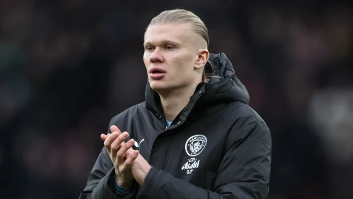 erling haaland of manchester city applauds the fans after the Erling Haaland of Manchester City