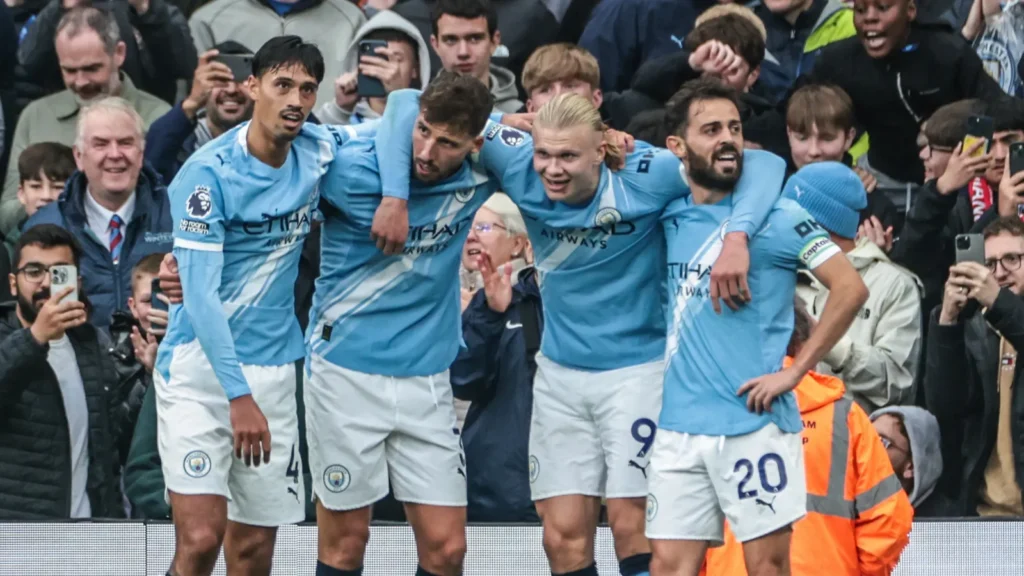Manchester City celebrates a goal