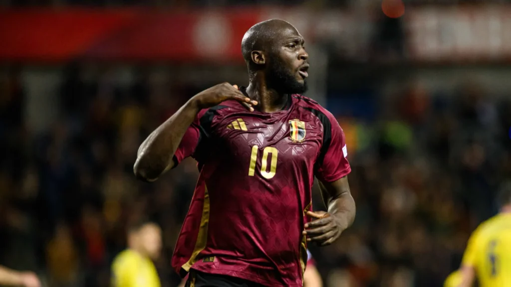 Professional footballer Romelu Lukaku wearing the Belgium national team jersey