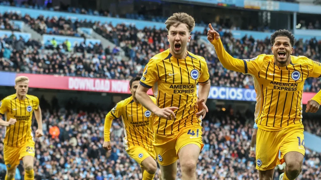 Jack Hinshelwood of Brighton & Hove Albion celebrates his goal.