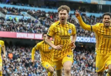 jack hinshelwood of brighton  hove albion celebrates his goal