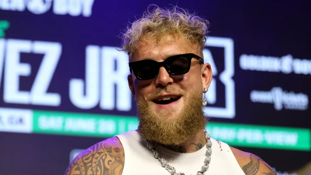Jake Paul at a press conference for his boxing match against Julio Cesar Chavez Jr.