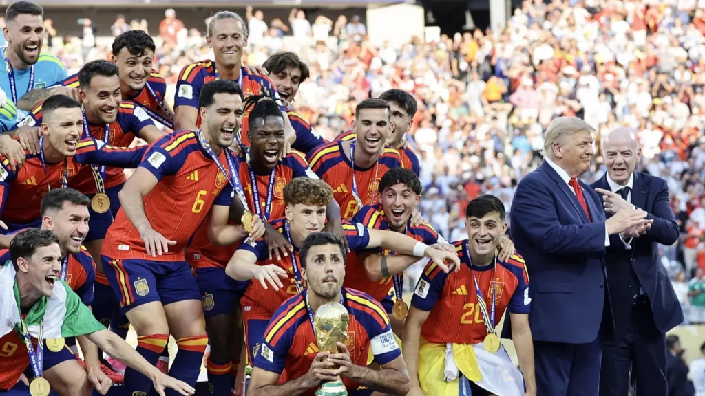 Team Spain celebrating their World Cup victory