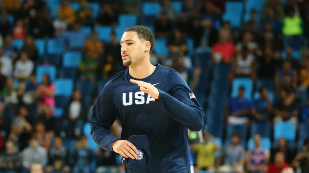 Klay Thompson warming up