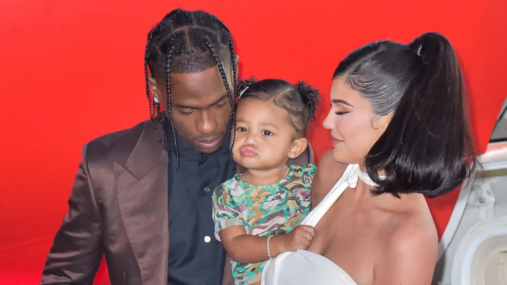 Travis Scott, Kylie Jenner, and their daughter Stormi Webster at the red carpet premiere of the documentary "Look Mom I Can Fly"