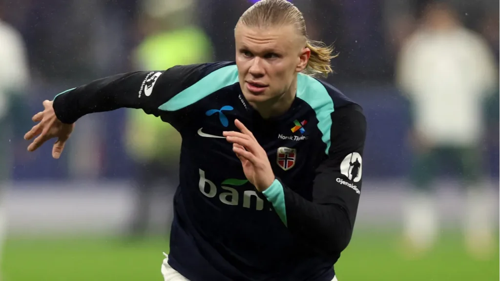 Erling Haaland in action during the game.