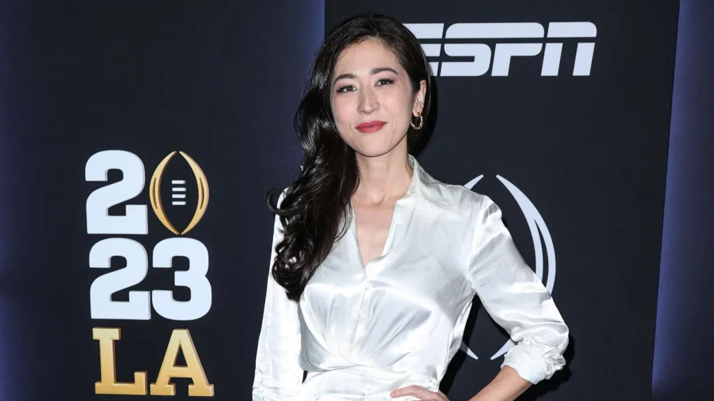 mina kimes arrives at espn and cfps allstate party at