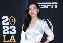 mina kimes arrives at espn and cfps allstate party at