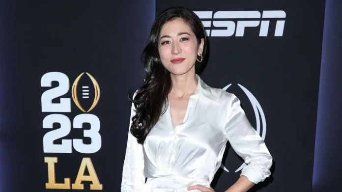 mina kimes arrives at espn and cfps allstate party at