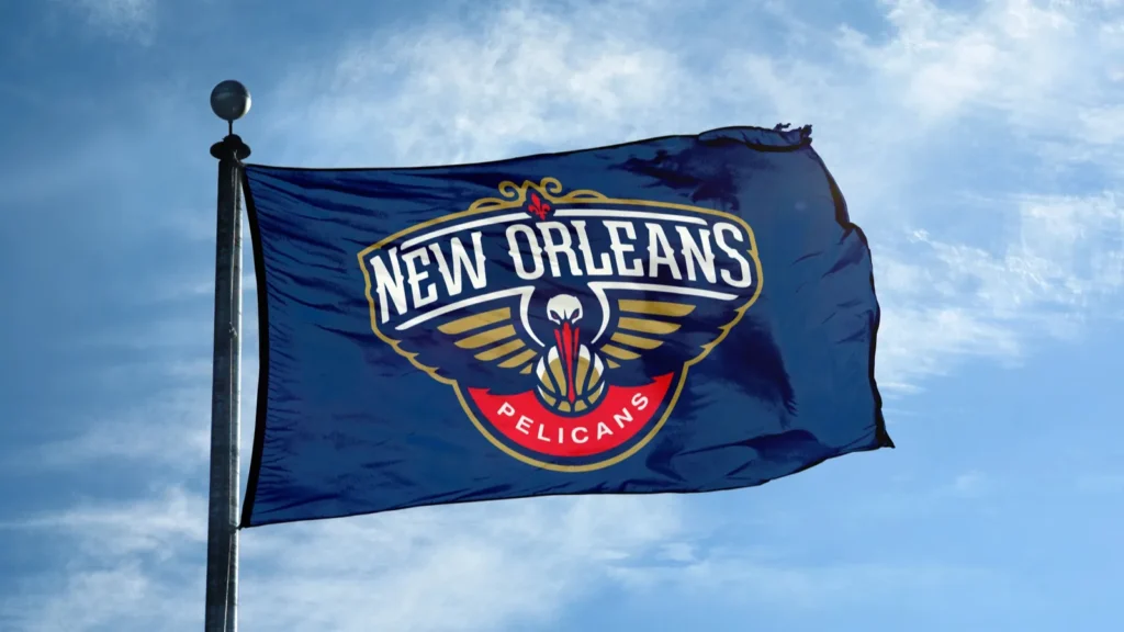 New Orleans Pelican flag waving in the air