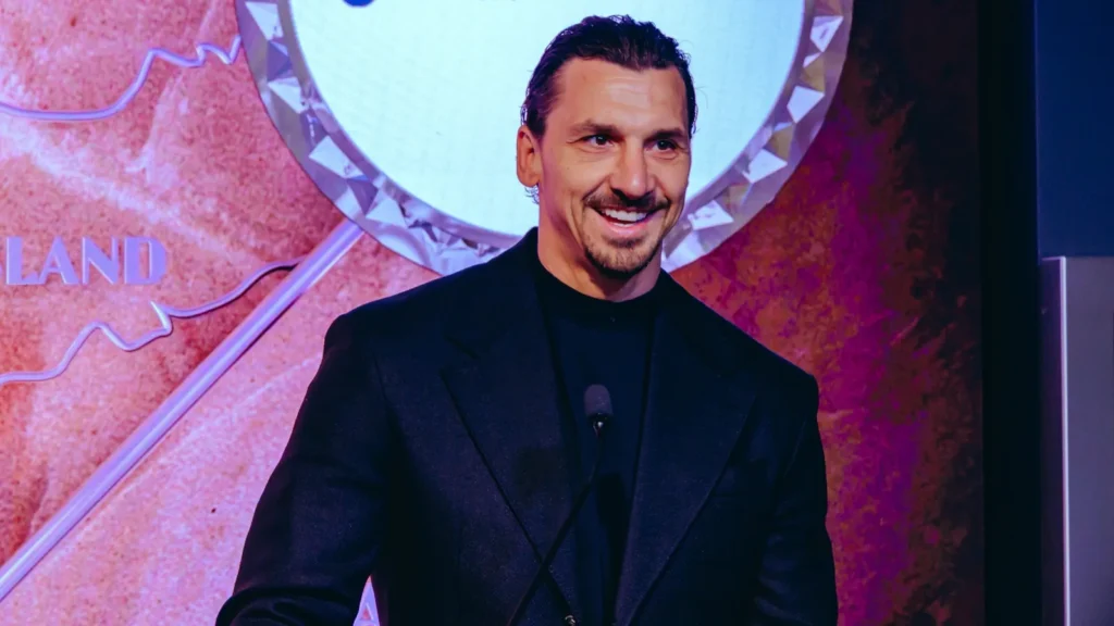 Zlatan Ibrahimovic speaking into the microphone at an event.