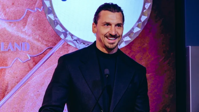 Zlatan Ibrahimovic speaking into the microphone at an event.