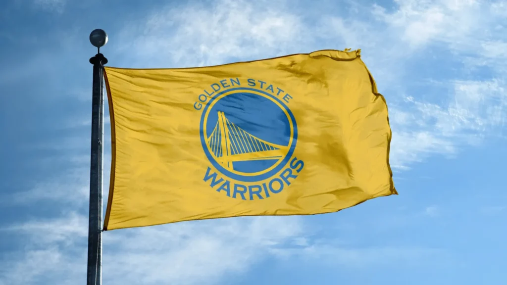 Golden State Warriors flag waving in the air
