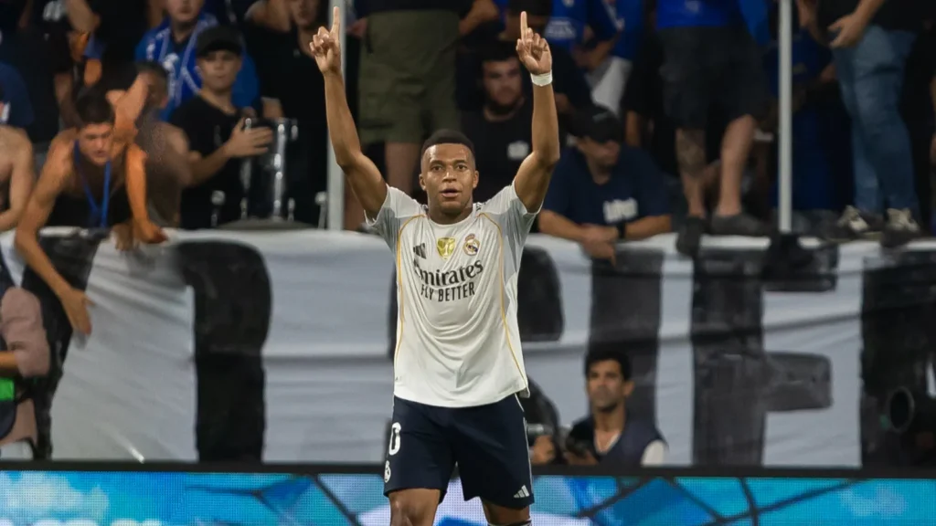 Kylian Mbappé celebrating his goal