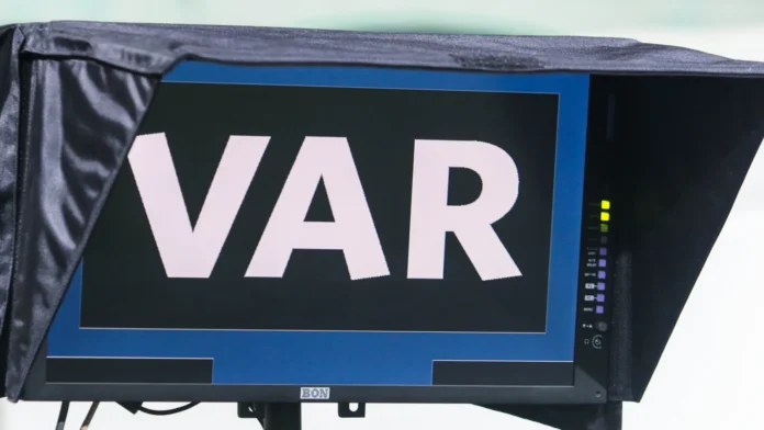 VAR Close-up shot of a VAR