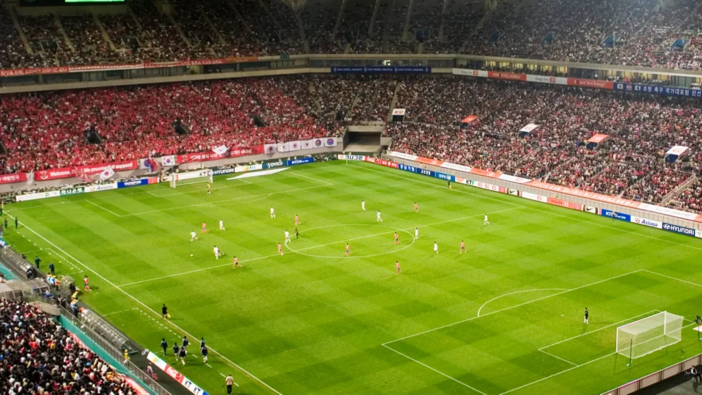 Football stadium during the game.