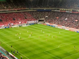 Football stadium during the game.