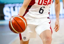 A basketball player in action
