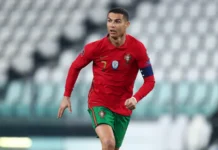 Ronaldo in action during a football game.